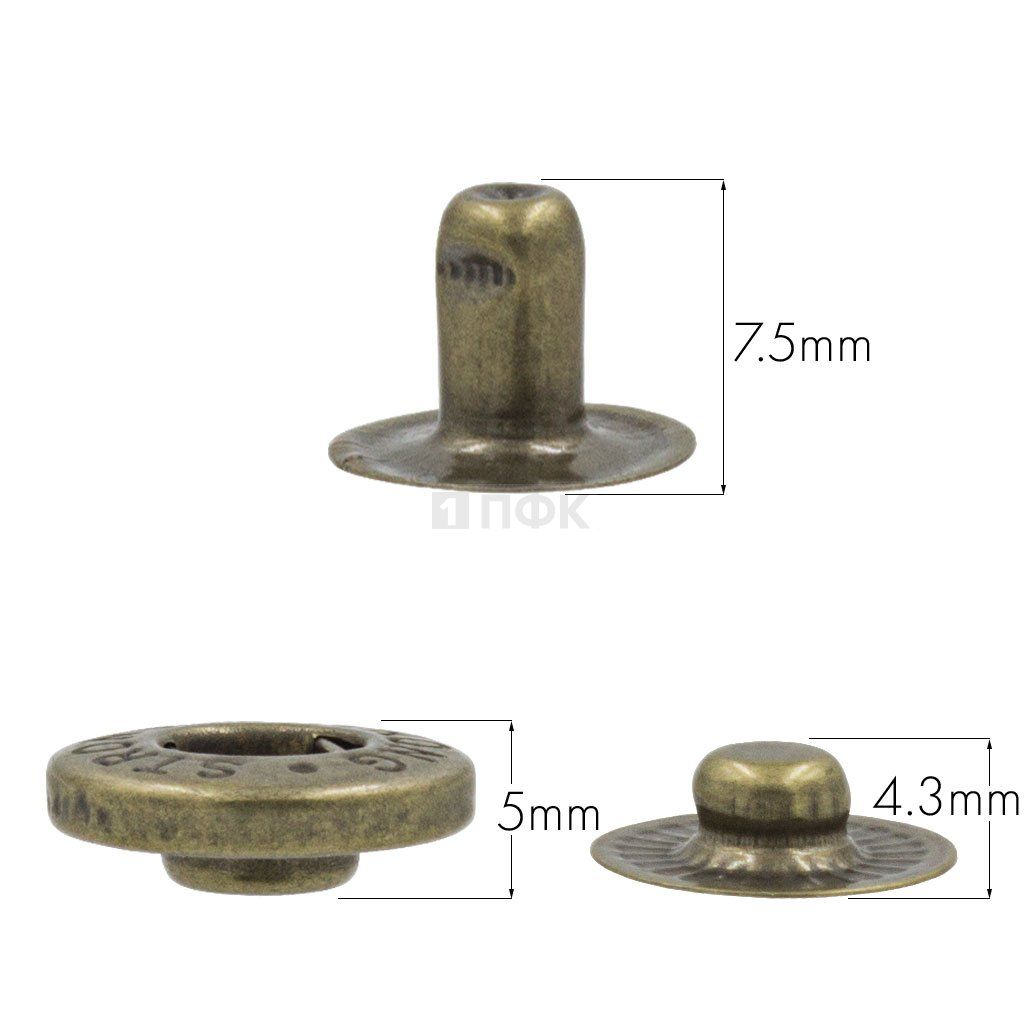 3 Части кнопки для одежды 15мм Альфа латунь цв антик (уп 720шт) STRONG